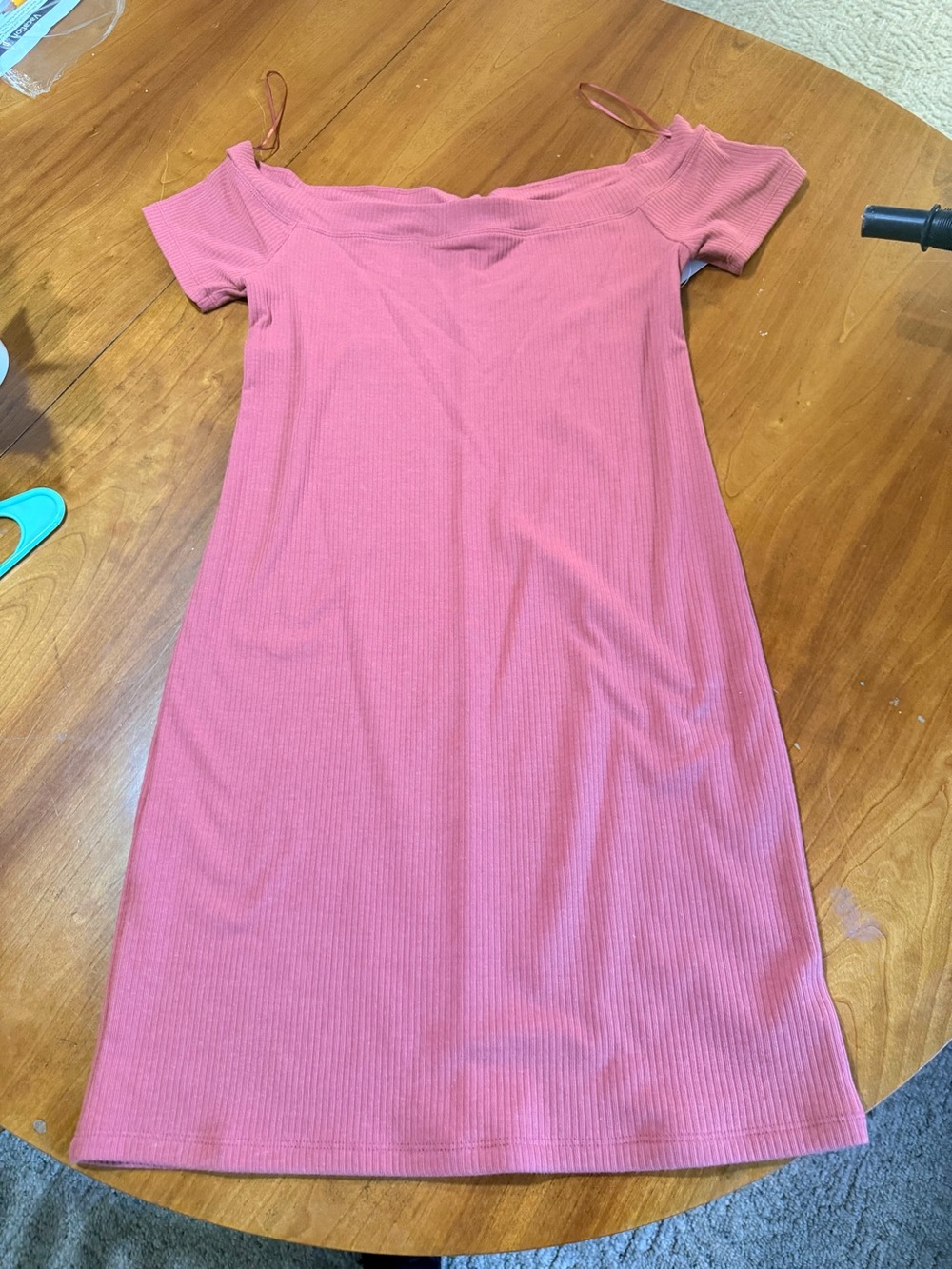 Off-Shoulder Ribbed Pink Women’s Dress